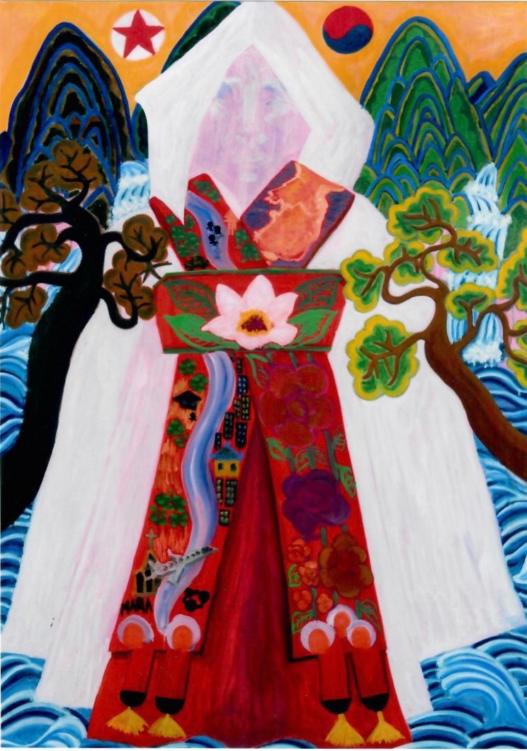 Eunice Kown's painting of a dress and flowers.