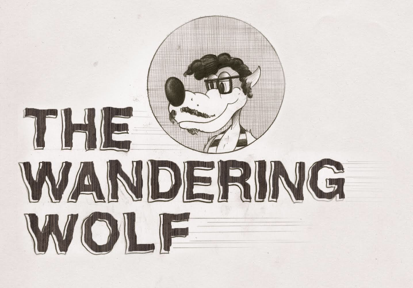 Wandering Wolf logo with an illustration of a wolf with glasses and text that reads "The Wandering Wolf"