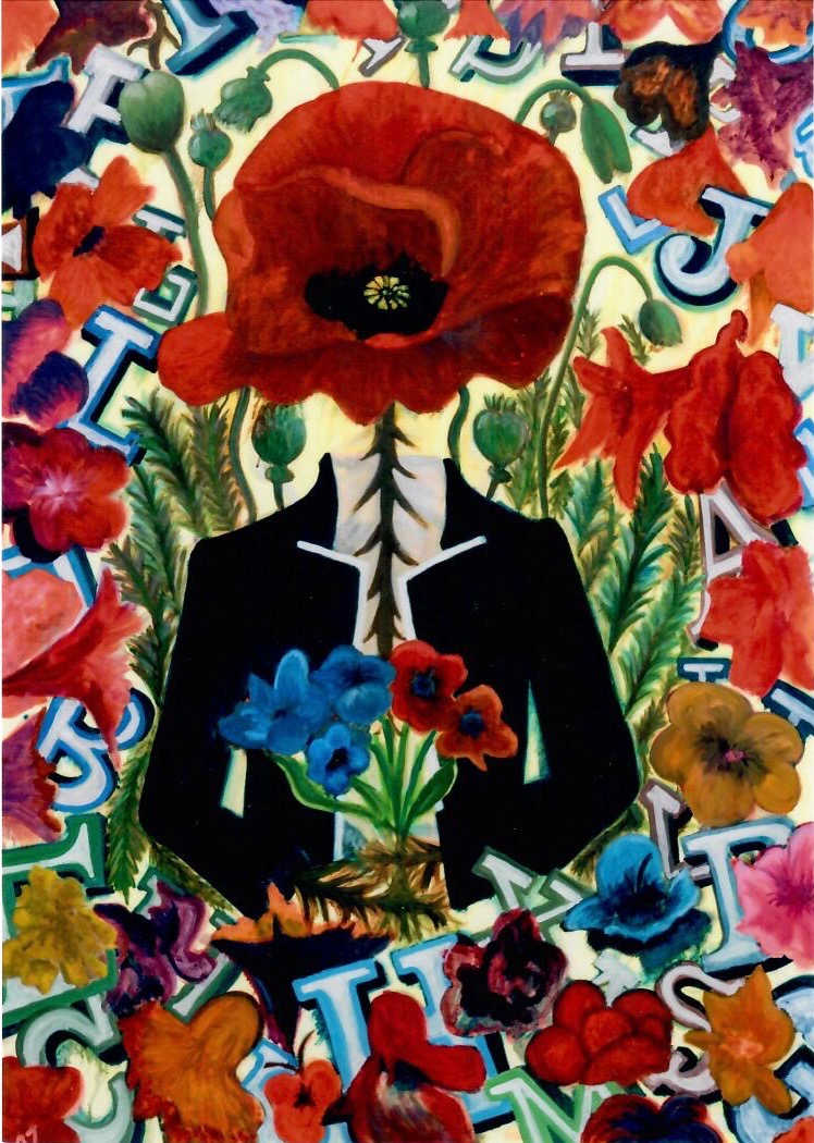 Eunice Kwoon's painting of a figure  with flowers.