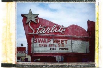 A polaroid of a swap meet sign in San Gabriel Valley.